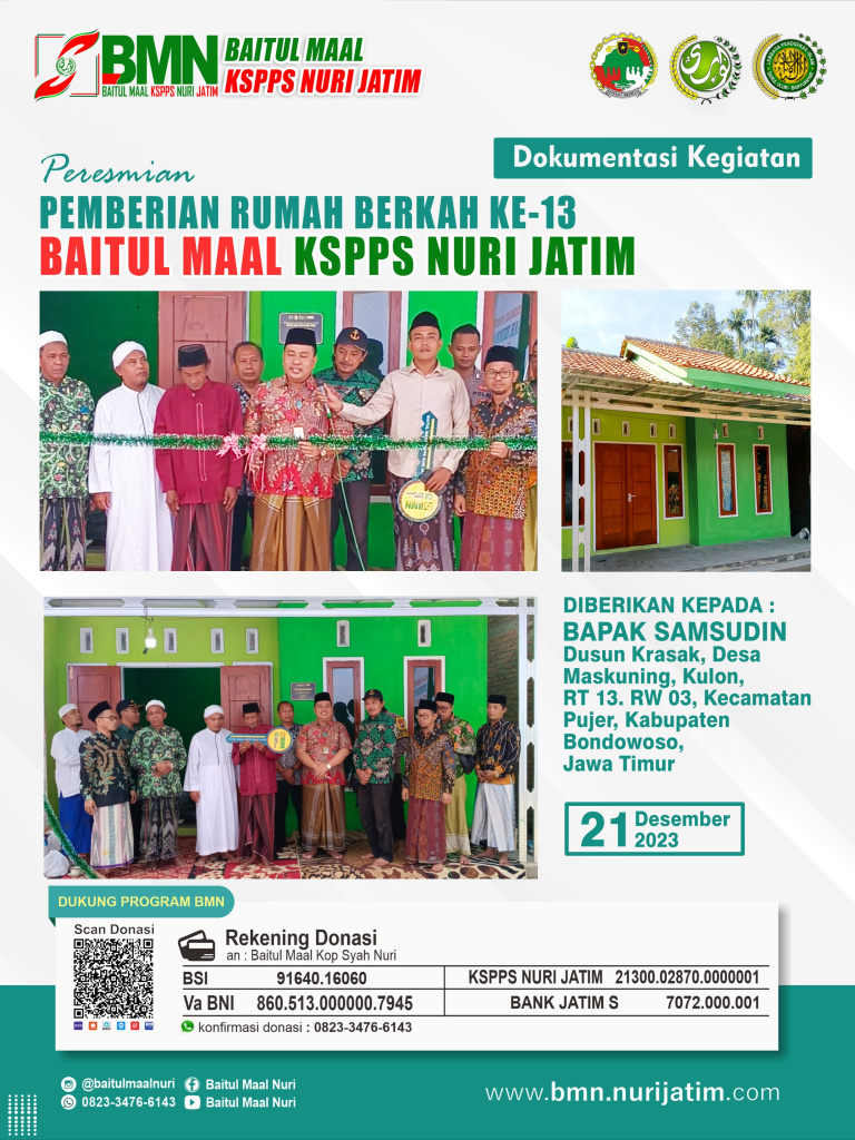 Terima Kunci Rumah Berkah dari Baitul Maal KSPPS Nuri Jawa Timur, Bapak Samsudin Warga Pujer Bondowoso Menangis Haru